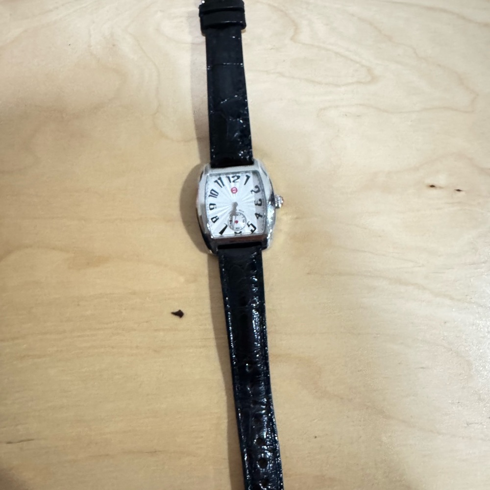Michele Urban Silver-Tone Watch with Black Leather Strap - Picture 2 of 4